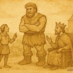 Parchment-style artwork of a clever peasant outwitting authority in French folktale tradition.