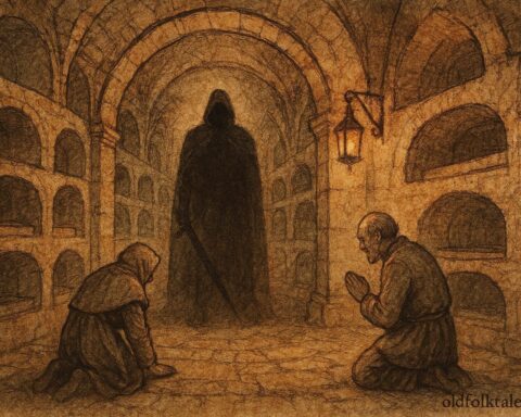 An illustration of guardian spirit in Maltese catacombs beneath Rabat.