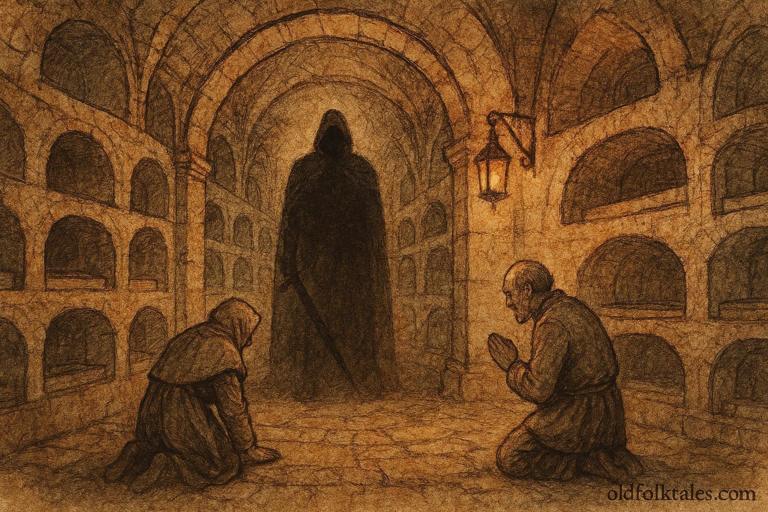 An illustration of guardian spirit in Maltese catacombs beneath Rabat.
