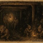 An artwork of Coblynau spirits in Welsh coal mine, South Wales legend.
