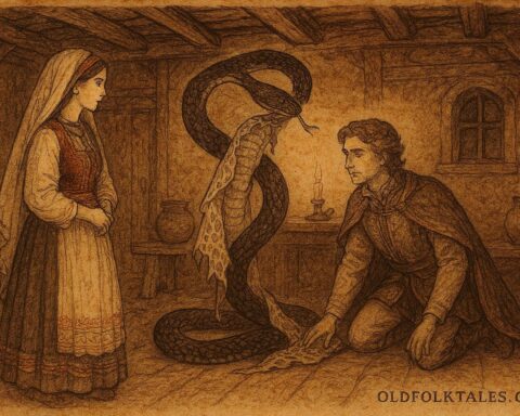 A Serbian folktale of bride witnessing serpent transform into man.