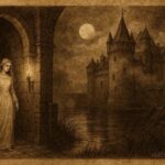 An illustration of the White Lady in Muiderslot Castle, Dutch folktale scene.