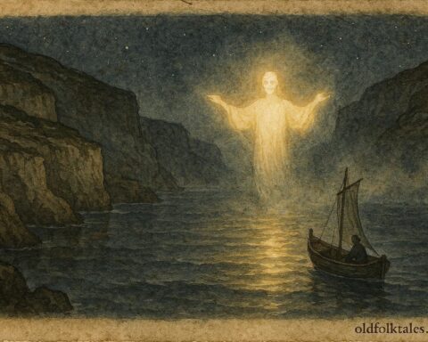 An illustration of St. Peter guiding fishermen at sea in Maltese folklore.