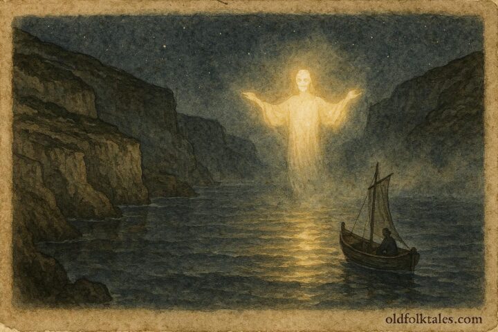 An illustration of St. Peter guiding fishermen at sea in Maltese folklore.