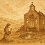 An illustration of a young woman praying at a hidden spring in a Maltese chapel.