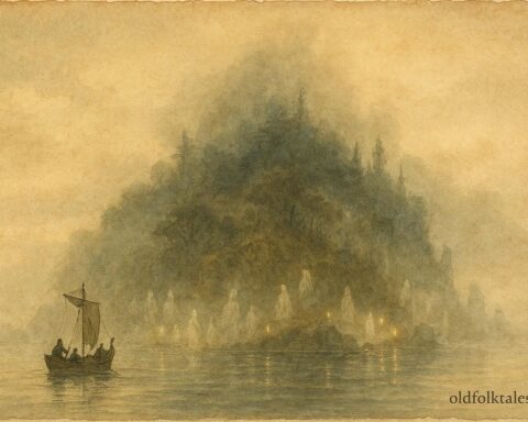 A n illustration of phantom island and sailors in Azorean folklore.