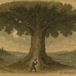 An illustration of the Giant Oak blocking the sun and moon in Finnish mythology.