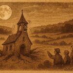 An illustration of sunken chapel bells ringing beneath the earth near Echternach, Luxembourg legend.