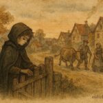 An artwork of invisible boy helping village, Bulgarian folktale scene.