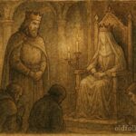 An illustration of Pedro honoring Inês as queen in Portuguese legend.