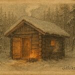 An artwork of Finnish sauna with glowing steam, folklore spirit presence.