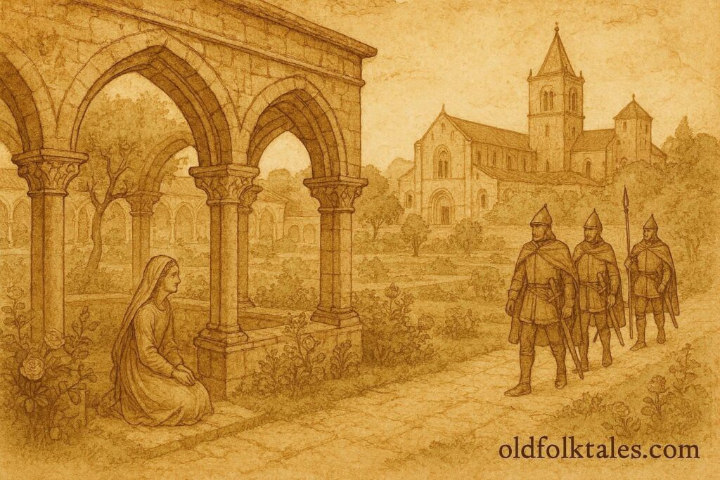 An artwork of Inês de Castro in Coimbra garden, Portuguese medieval legend.